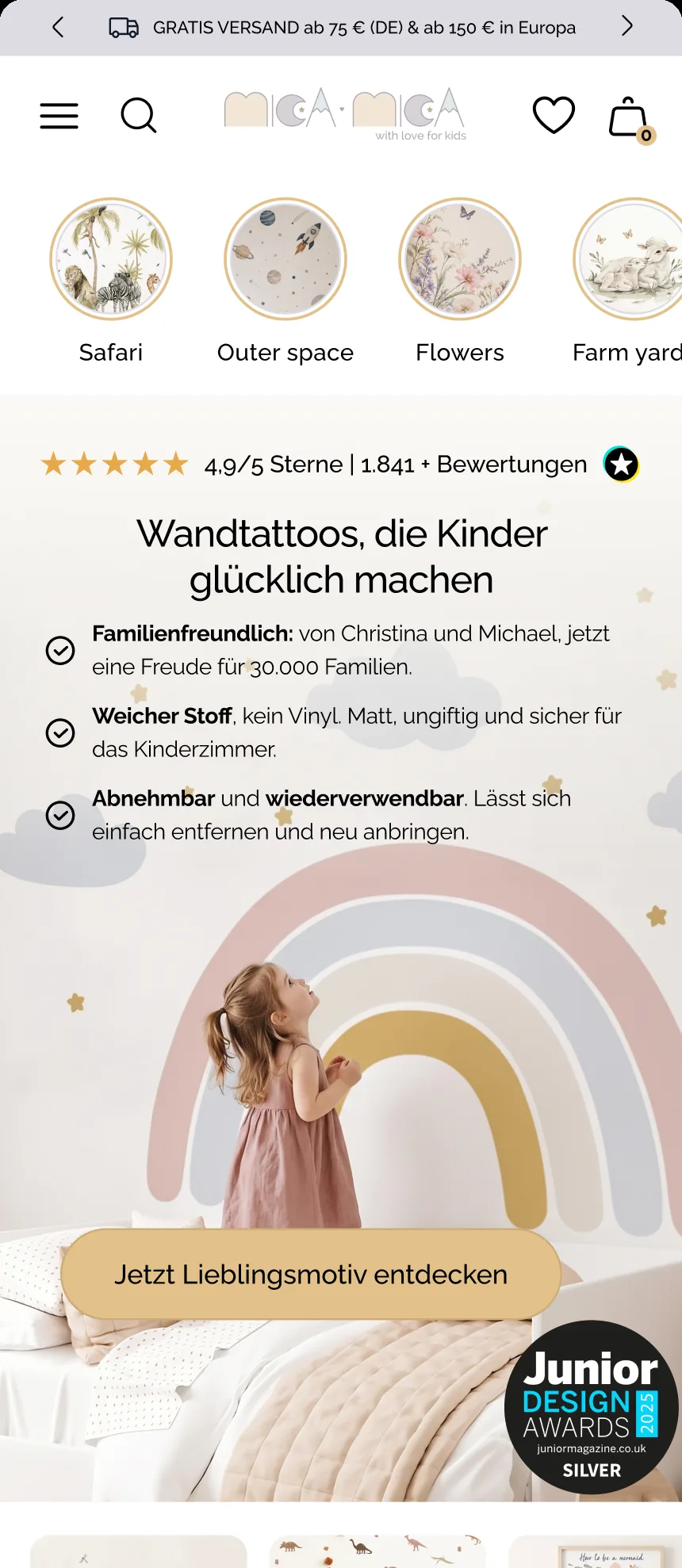 mica mica: Startseite mit Themenwelten, Bewertungen und Vorteilen