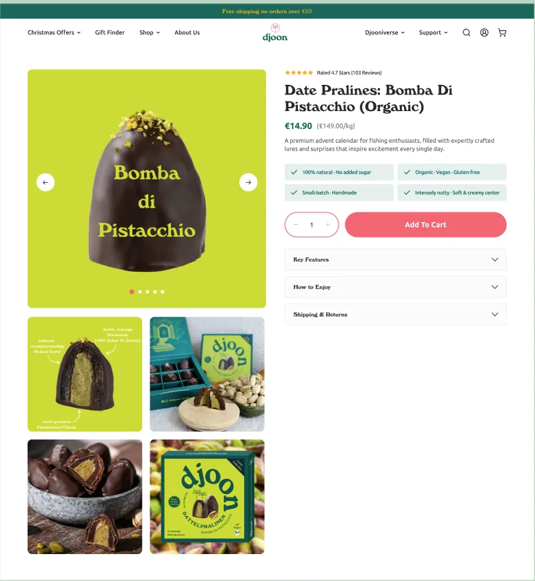 djoon Produktseite Desktop vorher, Buybox ohne Hinweis auf weitere Produktformen