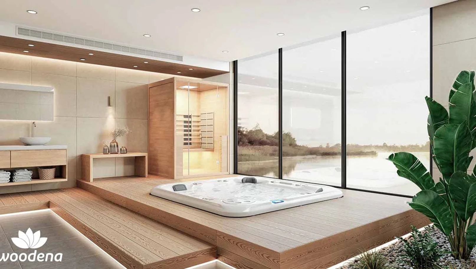 Wellnessraum mit Whirlpool und Sauna